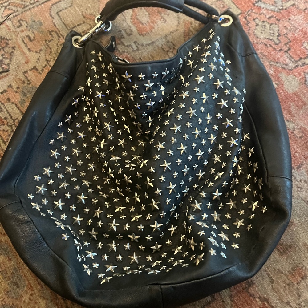 Jimmy Choo Black Leather Shoulder Bag with Silver Star Studs